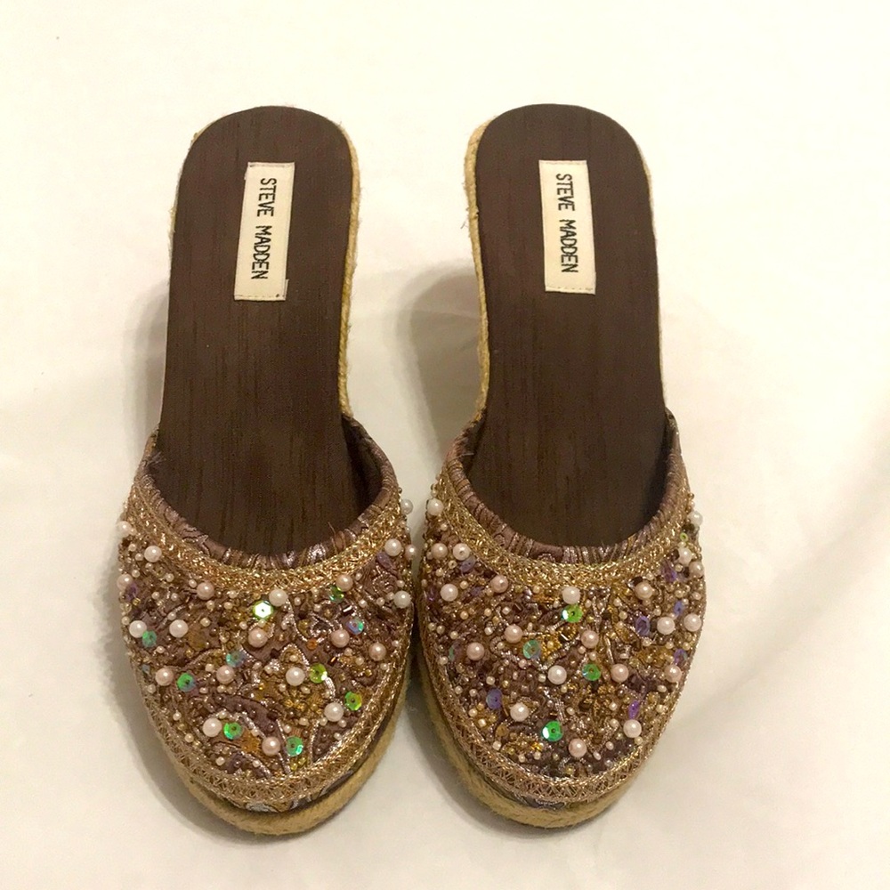 Steve Madden Bommbay Beaded Espadrille Wedges Women’s Size 8
